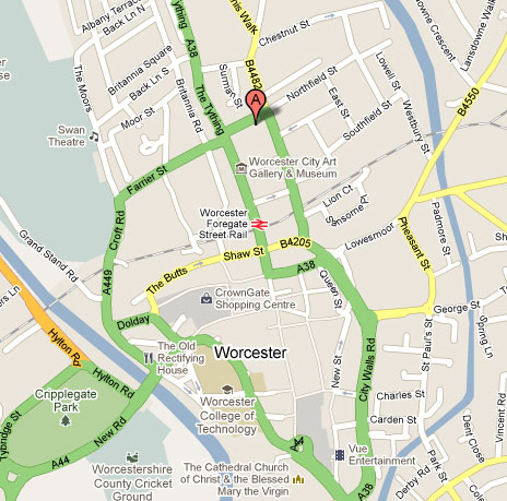 Map of Central Worcester